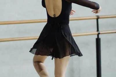 Photo of a ballerina twirling, captured with her back to the camera.